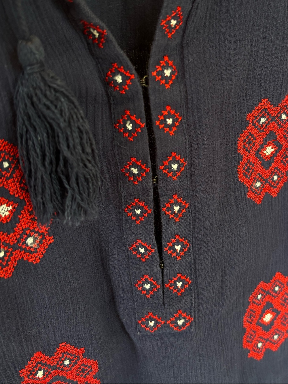 Saks 5th Avenue CARDIGAN by Lynne Hiriak Navy Embroidered Tassel Halter Dress - Picture 6 of 9